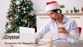  Presentation with christmas sale christmas products - Audience pleasing theme consisting of telesales operator during christmas sale backdrop and a  colored foreground