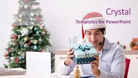  Presentation with christmas sale christmas products - PPT theme consisting of telesales operator during christmas sale background and a  colored foreground