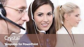  Presentation with call center - Amazing slide deck having telesales or helpdesk team - helpful backdrop and a violet colored foreground