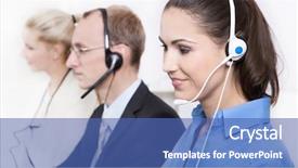  Presentation with call center - PPT layouts with telesales or helpdesk team background and a ocean colored foreground