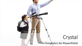  Presentation with telescope - Amazing PPT theme having telescope and a man backdrop and a white colored foreground