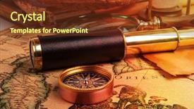  Presentation with old map - Colorful PPT theme enhanced with telescope on old antique map backdrop and a tawny brown colored foreground