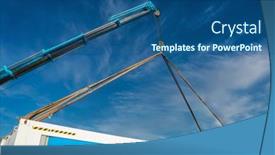  Presentation with container terminal - PPT theme featuring telescoping-crane-arm-lifting background and a ocean colored foreground