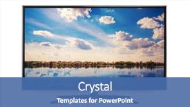  Presentation with television - Amazing slide deck having television - 4k monitor isolated on white backdrop and a ocean colored foreground