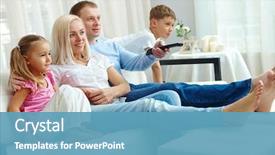  Presentation with family theray - Slide set consisting of television - family of four watching tv background and a teal colored foreground