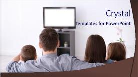  Presentation with television watching - Slide set enhanced with television - family watching tv on sofa background and a sky blue colored foreground