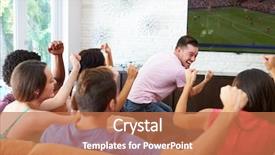  Presentation with television watching - Cool new presentation theme with television - group of friends watching soccer backdrop and a coral colored foreground
