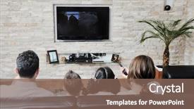  Presentation with flat - Theme with television - happy young family wathching flat background and a violet colored foreground