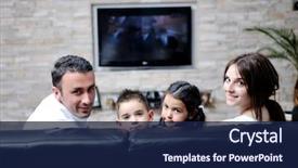 Presentation with flat - Beautiful slide set featuring television - happy young family wathching flat backdrop and a navy blue colored foreground