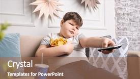  Presentation with snacks - Colorful slides enhanced with television - overweight boy watching tv backdrop and a coral colored foreground