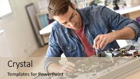  Presentation with television - Amazing presentation theme having television - repairman fixing tv set backdrop and a soft green colored foreground