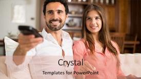  Presentation with movie - PPT theme enhanced with television - young couple preparing to watch background and a coral colored foreground