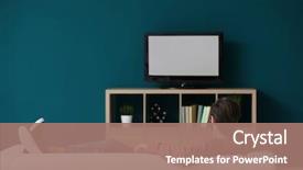  Presentation with home - Beautiful PPT layouts featuring television - young man watching tv backdrop and a coral colored foreground