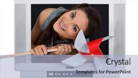  Presentation with doctor helps to get out of bed an elderly woman - PPT theme with television advertising - woman coming out from tv background and a light blue colored foreground