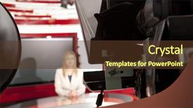  Presentation with broadcasting - PPT layouts having television anchorwoman at studio background and a tawny brown colored foreground