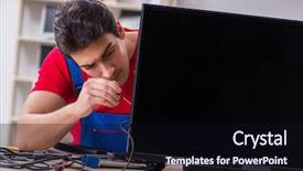  Presentation with professional - Beautiful slide deck featuring television engineering - professional repair engineer repairing broken backdrop and a  colored foreground