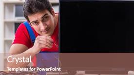  Presentation with professional - Presentation design with television engineering - professional repair engineer repairing broken background and a  colored foreground