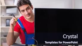  Presentation with engineering engineer or safety officer - PPT theme having television engineering - professional repair engineer repairing broken background and a  colored foreground