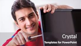  Presentation with professional - Cool new PPT theme with television engineering - professional repair engineer repairing broken backdrop and a  colored foreground