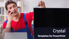  Presentation with professional - Cool new slides with television engineering - professional repair engineer repairing broken backdrop and a wine colored foreground