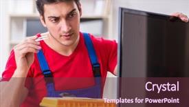  Presentation with engineering - Beautiful slides featuring television engineering - professional repair engineer repairing broken backdrop and a  colored foreground