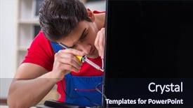  Presentation with mechanical engineering engineer tools - PPT layouts with television engineering - professional repair engineer repairing broken background and a wine colored foreground