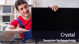  Presentation with professional - Theme having television engineering - professional repair engineer repairing broken background and a wine colored foreground