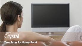  Presentation with sensuality woman black angel relaxing - PPT layouts enhanced with television flat - young woman watching tv while background and a coral colored foreground