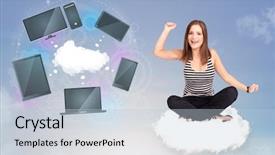  Presentation with group of three young girl - Cool new PPT theme with television internet - pretty young girl sitting backdrop and a lemonade colored foreground