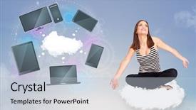  Presentation with pretty girl - Cool new PPT layouts with television internet - pretty young girl sitting backdrop and a lemonade colored foreground