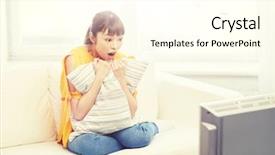  Presentation with television watching - PPT theme having television leisure and people concept background and a cream colored foreground