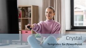  Presentation with television media - Slide set consisting of television-mass-media-and-people background and a light blue colored foreground