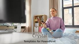  Presentation with television media - PPT theme having television-mass-media-and-people background and a light gray colored foreground