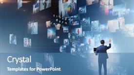  Presentation with live video streaming - Slide deck consisting of television montage - concept of streaming video background and a  colored foreground