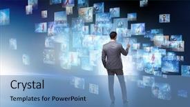  Presentation with cinematography video movie cinema concept - Presentation design consisting of television montage - concept of streaming video background and a teal colored foreground