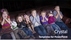  Presentation with programming - Beautiful presentation theme featuring television programms - children watching shocking television programming backdrop and a ocean colored foreground