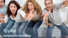  Presentation with friends - Presentation theme consisting of television programms - group of friends sitting background and a  colored foreground