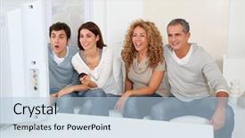  Presentation with philippines ethnic group - Presentation theme featuring television programms - group of friends sitting background and a light blue colored foreground