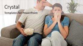 Presentation with horror movie - Colorful PPT theme enhanced with television programms - scared couple eating pop corn backdrop and a lemonade colored foreground