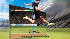  Presentation with television show - Audience pleasing presentation consisting of television sports - athletic man practicing show jumping backdrop and a  colored foreground