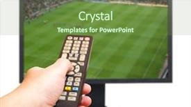  Presentation with game - Colorful presentation theme enhanced with television sports - watching soccer game on tv backdrop and a tawny brown colored foreground
