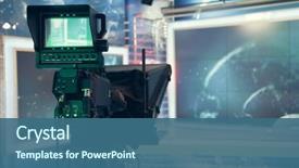  Presentation with studio lights - Slides featuring television studio with camera background and a ocean colored foreground