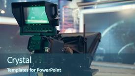  Presentation with lights camera action - Beautiful PPT theme featuring television studio with camera backdrop and a ocean colored foreground