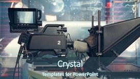  Presentation with studio lights - PPT theme having television studio with camera background and a ocean colored foreground