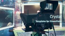  Presentation with lights camera action - Cool new PPT theme with television studio with camera backdrop and a ocean colored foreground