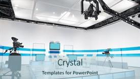  Presentation with television - Slide set consisting of television studio with jib camera background and a light blue colored foreground