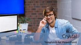  Presentation with phone - Beautiful presentation featuring television theme - young man talking on mobile backdrop and a  colored foreground