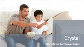  Presentation with father and son - Theme having television while eating pop corn background and a gray colored foreground