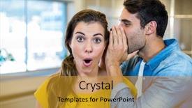  Presentation with business casual - Audience pleasing presentation design consisting of tell secret - casual business team whispering backdrop and a gold colored foreground