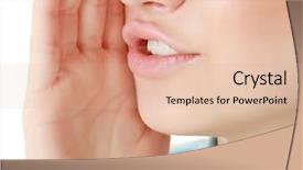  Presentation with secret - Theme consisting of tell secret - close-up portrait of whispering woman background and a lemonade colored foreground